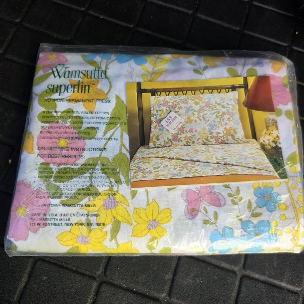 Vintage Wamsutta Double Flat Sheet Floral No Iron Ultracale 81x104 in New!